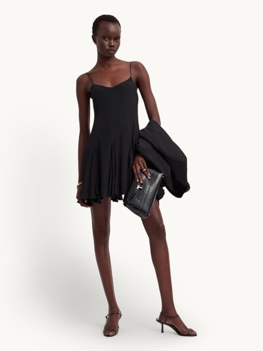 gwyn Black Slip Mini Dress with Spaghetti Straps Flounce Skirt — Gwyneth Paltrow